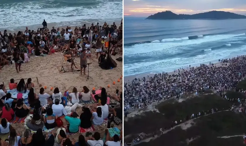 Culto ao amanhecer reúne cerca de 5 mil pessoas em praia de SC e marca manhã de fé: “Vivemos um mover de Deus”