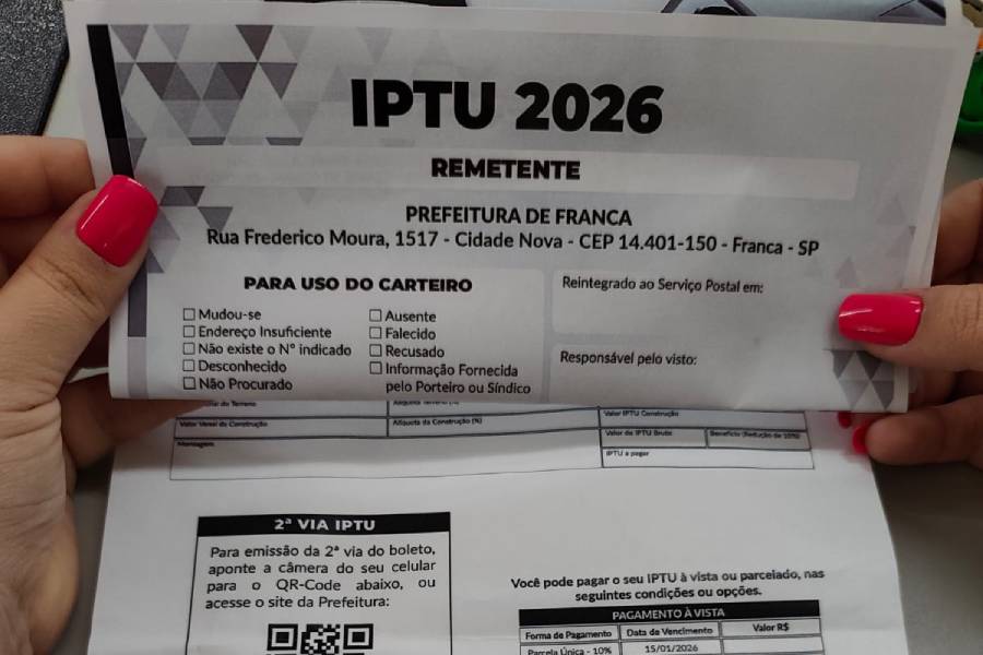 IPTU com 5% de desconto em Franca pode ser pago até dia 18 sem acréscimos